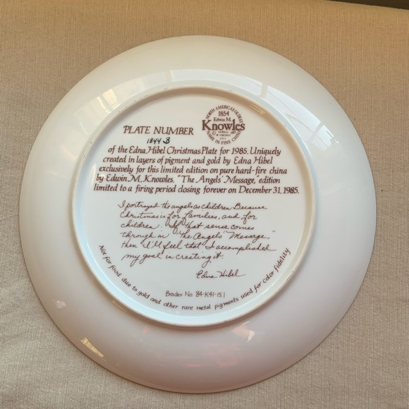 1985 Edna Hibel Christmas Plate "The Angels' Message" Knowles China - Picture 7 of 8